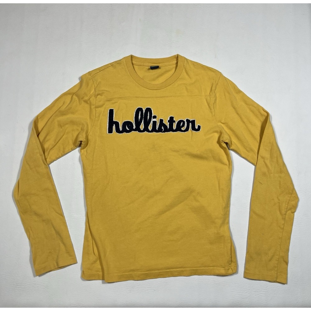 Hollister Long Sleeve T Shirt Mens Small Yellow Vintage Embroidered Y2K Tee